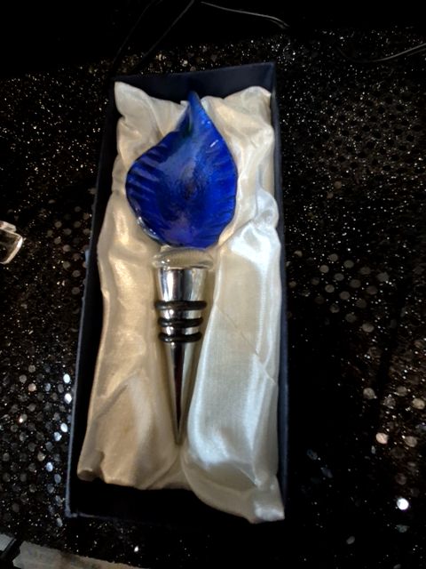 Blue/Silver Glass Bottle Stopper, 5"