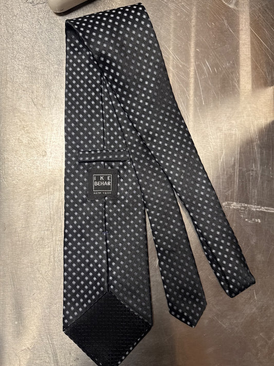 100% Silk Ike Behar Snowflakes on Black Tie