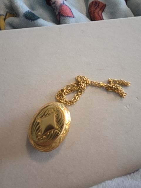 Vintage Cameo Locket Necklace Gold Tone Blue White Victorian Revival 32" Long