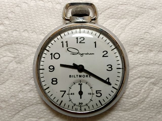 Silver Ingraham, Biltmore Pocket Watch, 16
