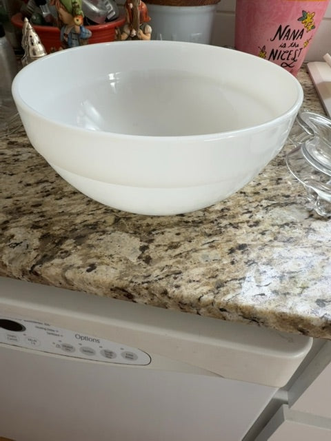 White Anchor Hocking Fire king colonial bowl, 9”