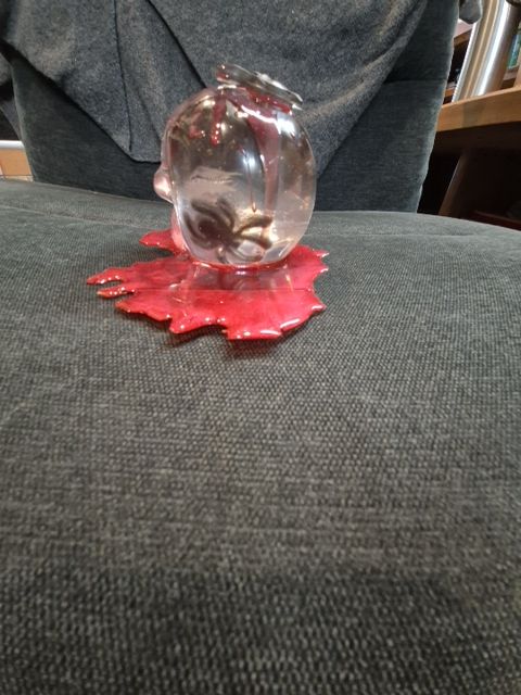 Clear Hand Made Resin Skull w/Spider & Blood, 4" × 6" × 4"