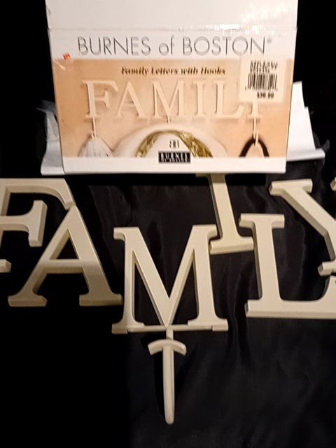 Off white Burnes of Boston FAMILY letters w/hooks