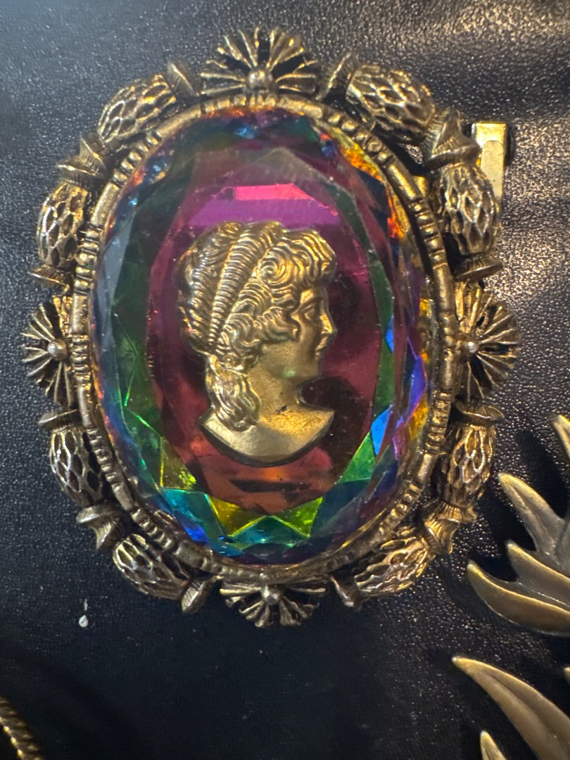 Faux Alexanderite Cameo Broach