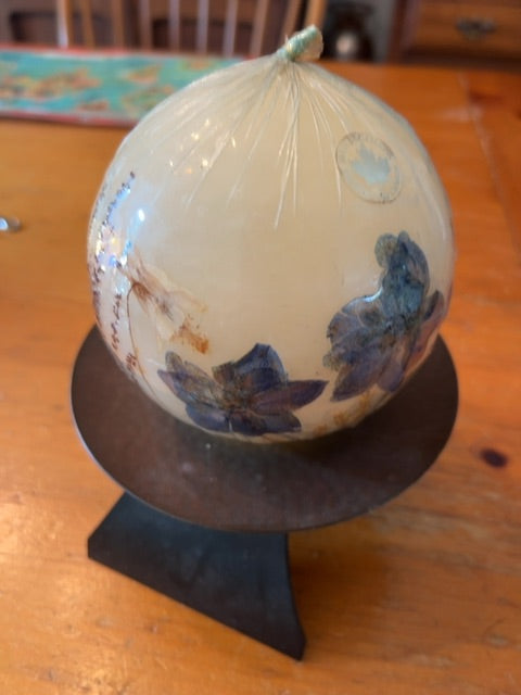 Handmade candle with pressed flowers. 5”.