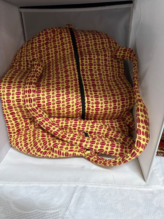 Tan and red African made Duffle bag, Large