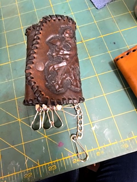 Leather tooled key carrier