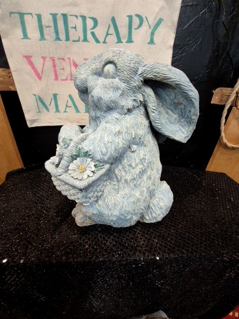 Blue/Grey Bunny Carrying Baskets of Eggs & Flowers