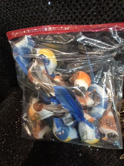 Brown & Blue Bird Ornaments, 18 pieces