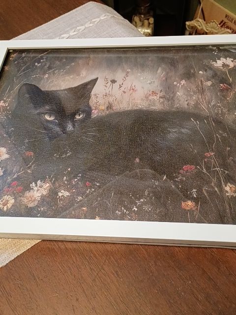 White framed cat tapestry 12 x 15