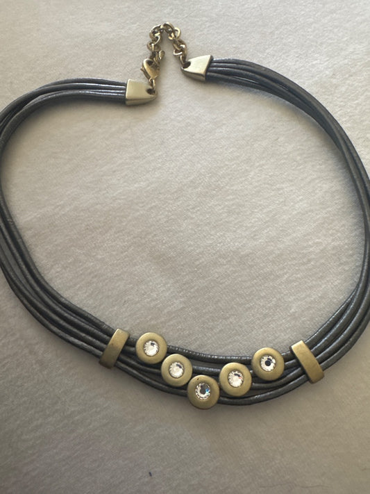 Bracelet & Necklace Set Gold-Tone Circular on Rope