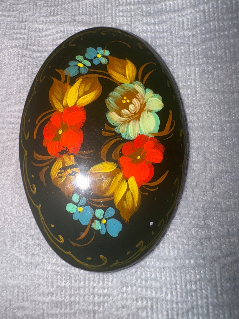 Handpainted Russian Floral Wooden Broach