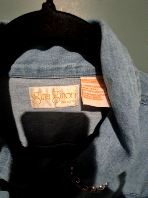 Denim Long Sleeve Button Down Shirt, L