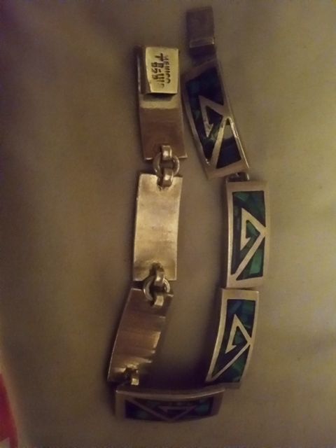 Sterling & malachite Taxco bracelet