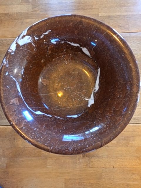 Brecciated Marble Tazza Bowl with Ornate Cast Metal Base, 14" dia x 9" tall