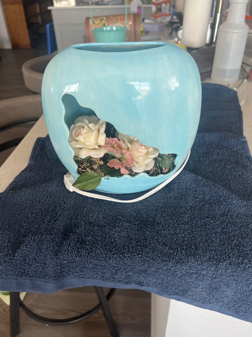 Blue light up ceramic vase