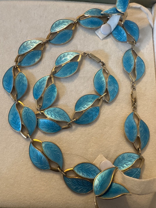 Blue vintage three piece set. VintageJewelry
