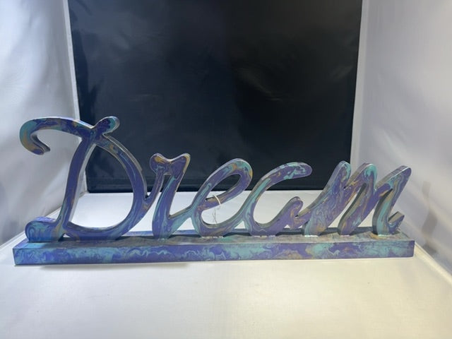 Purple and Blue with metallics Luminous Creations Acrylic Poured Dream Sign, 10 inches X 8
