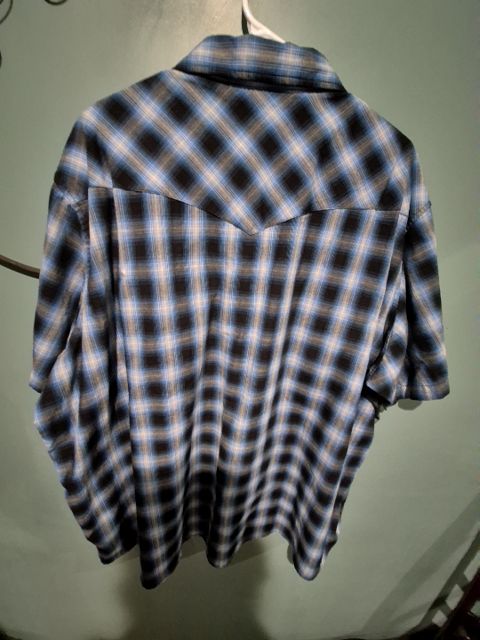Blue Plaid Wrangler Short Sleeve Western Shirt, 3XL