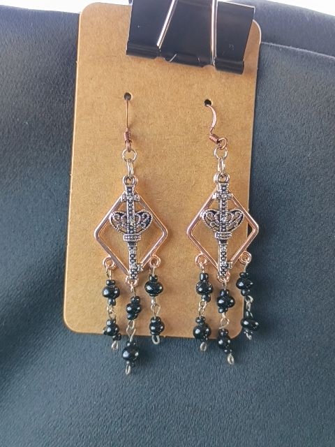 Brass, silver and Black Designs by Raven Dangle Hook Earings