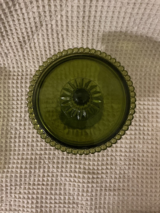 green Indiana Glass Co Green Lidded Footed Candy Dish, 6.5”