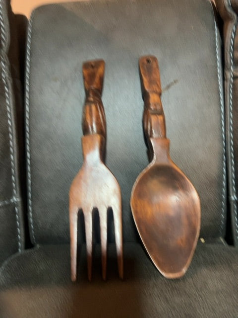 Tiki Wooden Decorative Fork & Spoon
