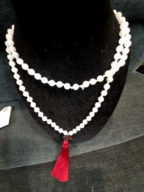 White Moonstone Mala Necklace, 37", 6 mm