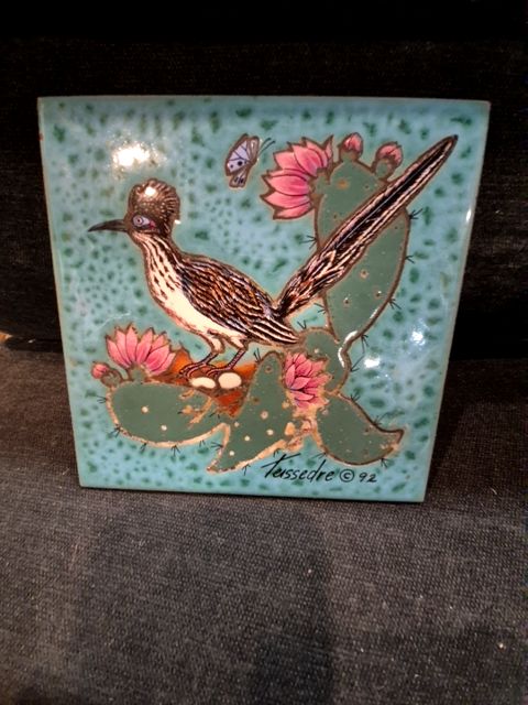 1992 Hand Painted Ceramic Tile from Teissedre - Road Runner