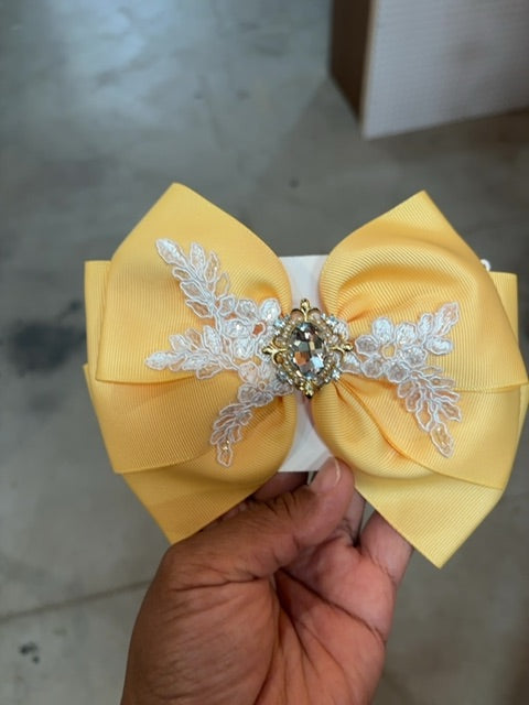 Yellow  Bling/lace bow