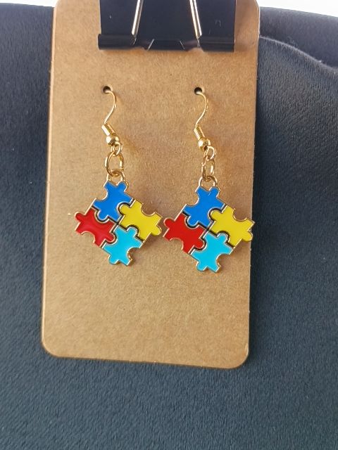 Gold Tone Designs by Raven Puzzle Piece Hook Earings