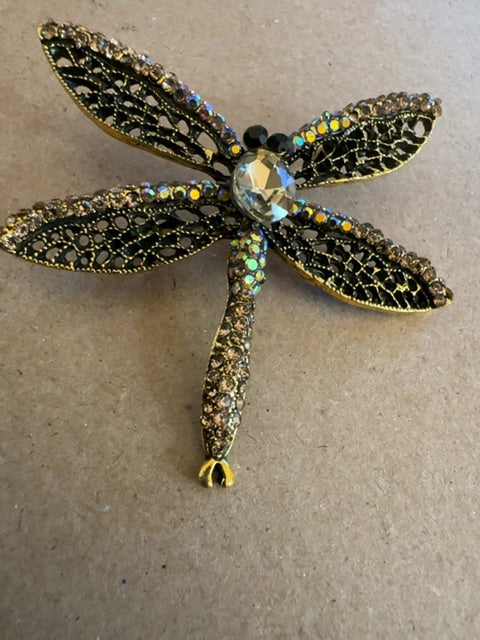 Dragonfly brown/copper color brooch