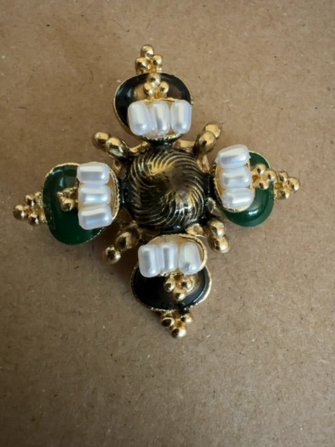 Regal Pearl (faux) cross brooch pendant