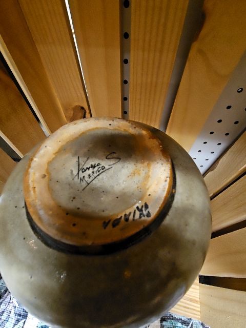 RARE Vintage Tonala Pitcher by Salvador Vasquez Carmona, Brunido Pottery, 70s Mexico, Bird & Floral