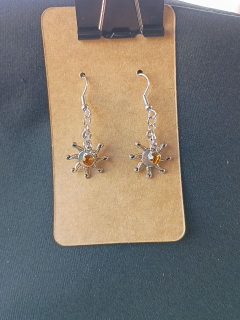 Silver and Orange Designs by Raven Dangle Hook Earings