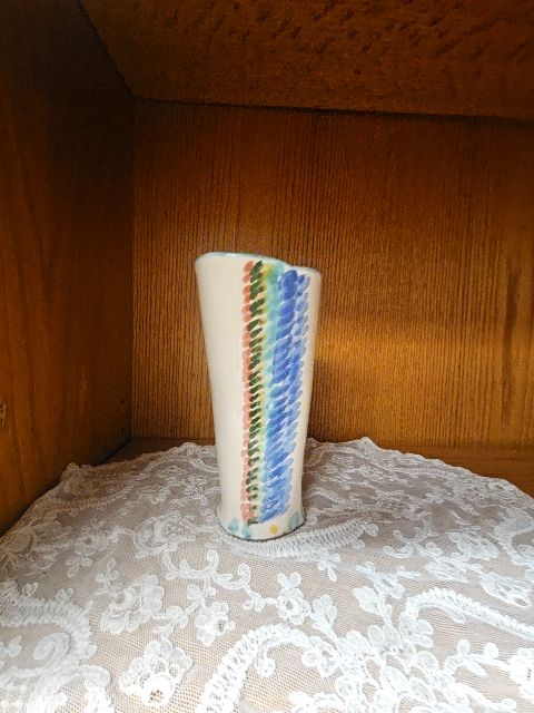 Red clay vase with abstract painting signed Villareal LR