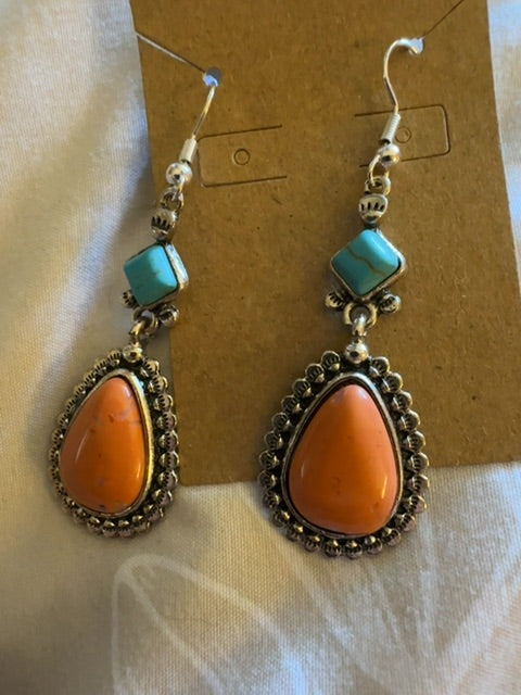 Faux turq and coral dangle earrings