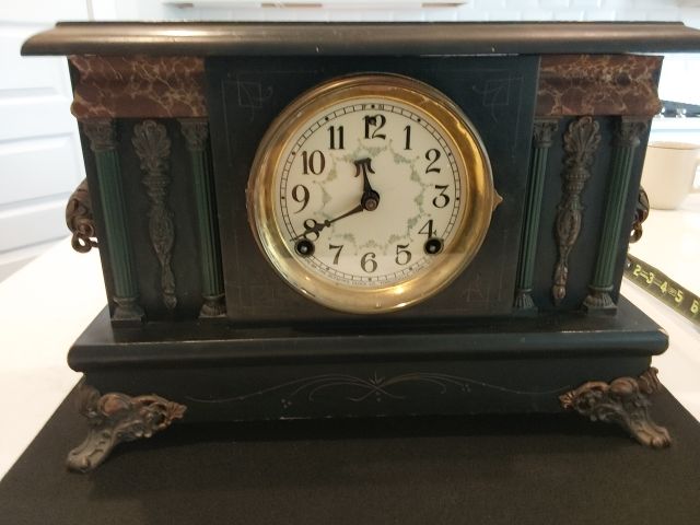 Black/Brass Sessions Mantle Clock, 10.5" tall, 16" wide, 6" deep