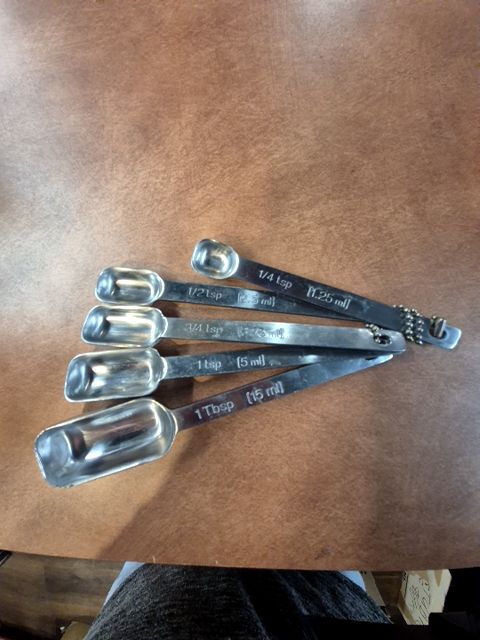 Metal Measuring Spoons - (5 on chain), 1/4 tsp, 1/2 tsp, 3/4 tsp, 1 tsp, 1 Tbsp