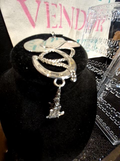 Silver Cowboy hat, horseshoe, & lasso charm, 4"