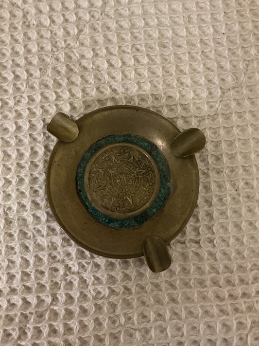 Brass Unknown Mayan Calendar Ashtray, 5”