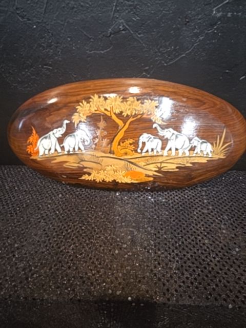 Hand Carved India Wood Ivory inlay Elephants