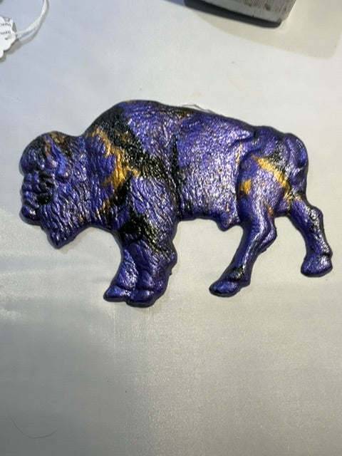 Purple Black Gold Luminous Creations Iron Acrylic Poured Buffalo, 5 inches x 7 inches