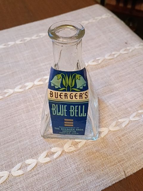 Vintage 5" clear glass Blue Bell bottle