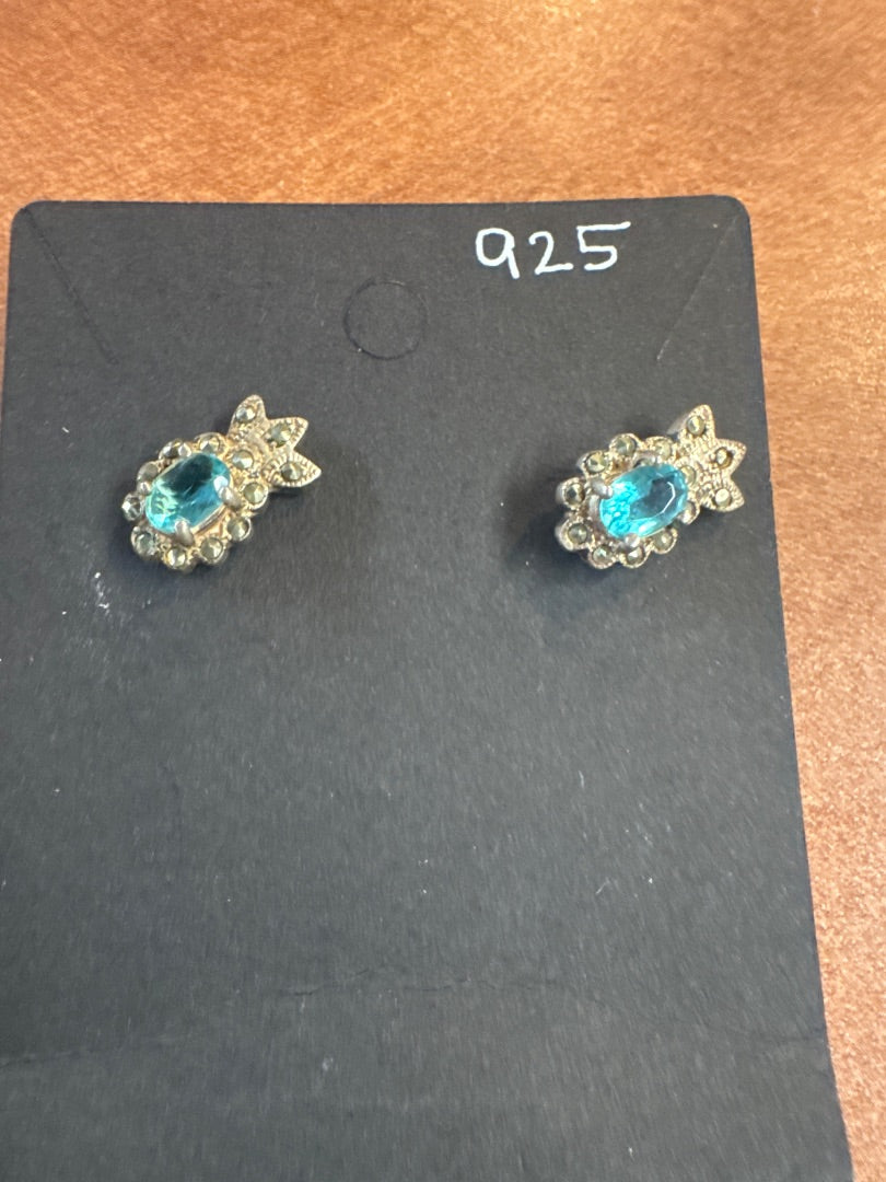 Blue Floral Silk Blue topaz and 925 earrings
