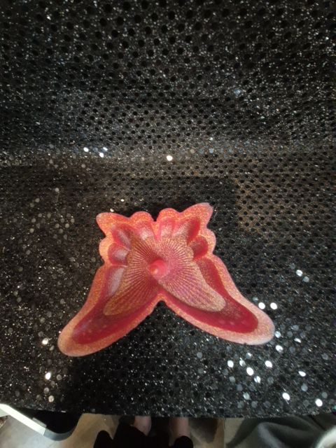 Pink w/Gold Glitter Butterfly Trinket Tray w/Ring Holder, Resin, 5.5" × 4"