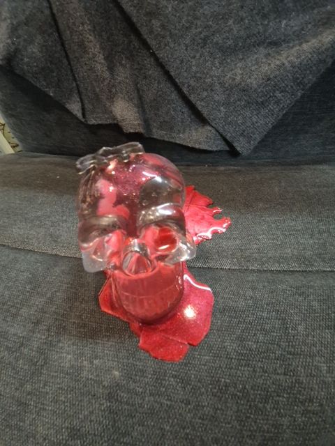 Clear Hand Made Resin Skull w/Spider & Blood, 4" × 6" × 4"