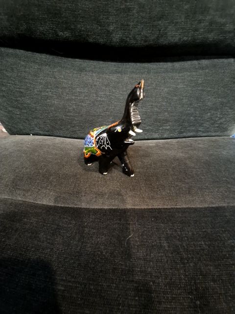 Black Lacquered Elephant Figurine, 3.5" × 2.5" × 5"