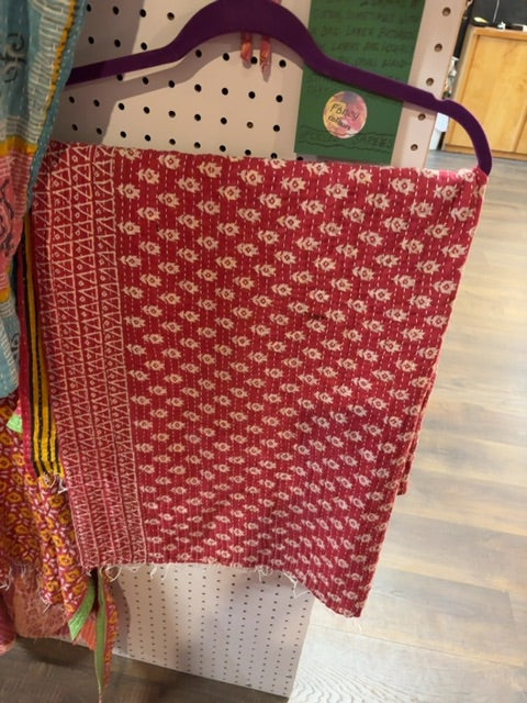Red and Yellow Kantha Bae Kantha Reversible Pareo, ~ 33 x 72