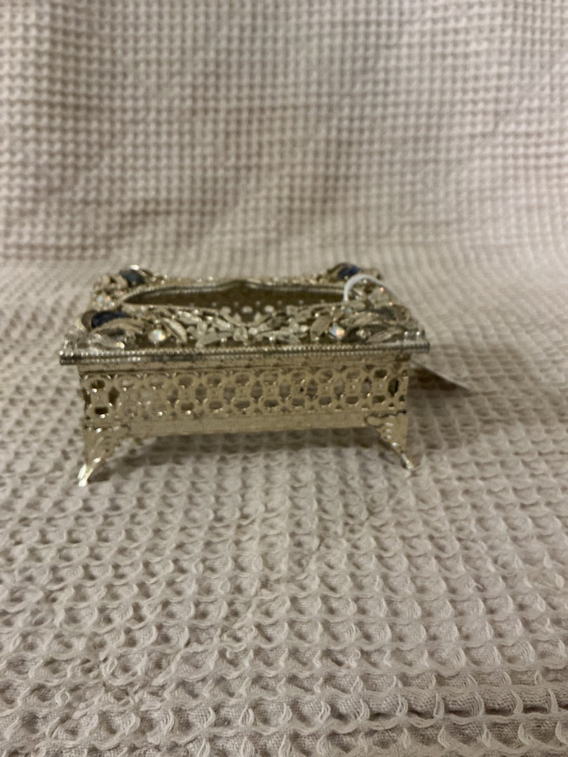 Silver and Blue Sam Fink Sam Fink Jeweled Tissue Box, 4.5x3”