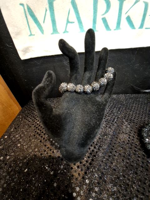 Black Rhinestone Bead Bracelet, 8"